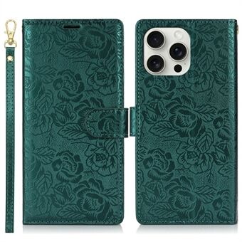 For iPhone 14 Pro Max Etui med Håndreim Blomstermotiv Lommebok i Lær Telefondeksel