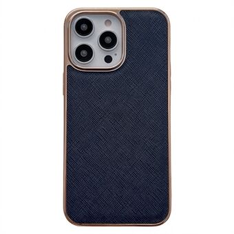 For iPhone 14 Pro Max Stilig nano galvanisering Cross Texture Telefondeksel Ekte skinnbelagt TPU-beskyttelsesveske