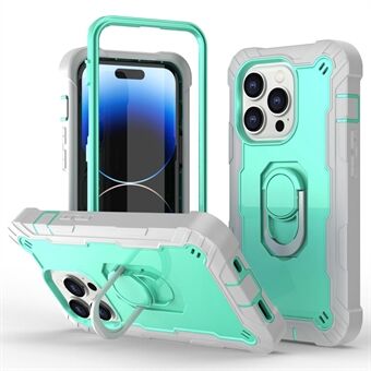 For iPhone 14 Pro Max PC+Silicon+TPU Telefon Ring veske Metallring Stativ Beskyttende bakdeksel