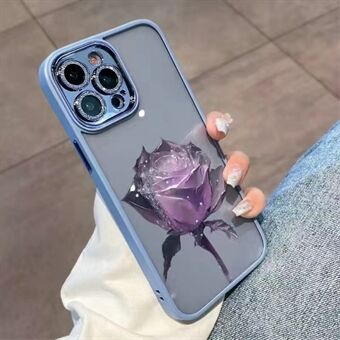 For iPhone 14 Pro Max TPU Fantasy Crystal Rose Pattern Case Glitter Kameraring Ring med linsefilm