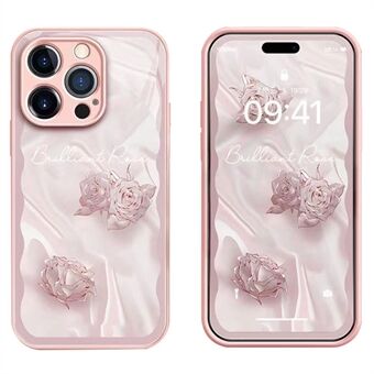 For iPhone 14 Pro Max Stilig rosemønster telefonveske herdet glass + TPU støtsikkert deksel