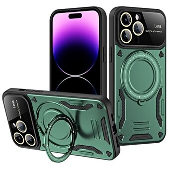 For iPhone 14 Pro Max PC+TPU Støtsikkert telefondeksel Roterende usynlig stativ magnetisk deksel