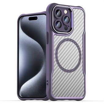 For iPhone 14 Pro Max Magnetisk Etui TPU+PC Gjennomsiktig Karbonfibertekstur Telefondeksel