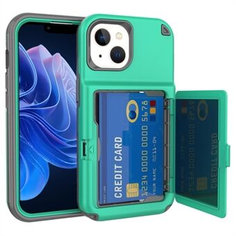 For iPhone 15 Kortholder Etui PC+TPU Telefon Deksel med Sminke Speil