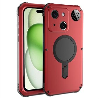 For iPhone 15 Aromaterapi-etui med magnetisk stativ i metall+TPU-telefondeksel med full beskyttelse.