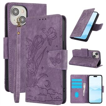 SY-001 for iPhone 15-etui, flip-lommebok, støtsikker lærtelefondeksel med håndleddsreim