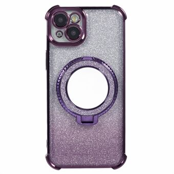 For iPhone 15 Deksel Glitter Gradient TPU Telefonveske med Støtteben og Speil