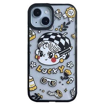 For iPhone 15 Case Lucky Girl Design Akryl Hardt Tilbake Telefondeksel