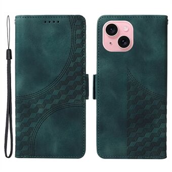 For iPhone 15 Etui PU Lær Rhombus Stjerne Telefon Lommebok Deksel