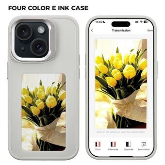 INKZONE for iPhone 15 E Ink telefonveske med stativ Fire-farget display NFC-projeksjonsmønster