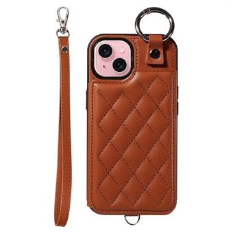 Kortveske 009 for iPhone 15 etui med støtte, ringholder, skinnbelagt TPU-telefondeksel