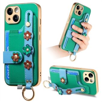 W2-serien For iPhone 15 Deksel Skinn + TPU 3D Blomsterestetikk Telefonomslag med Kortlomme