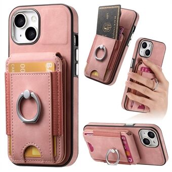 E6 For iPhone 15 Etui Hud-tekstur Vertikal Flip Kort Holder Ring Holder Stativ Anti-fall Deksel