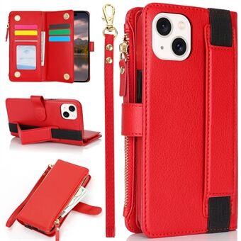 XL-001 For iPhone 15 Etui Glidelåslomme Armbånd Stativ Lær Telefondeksel