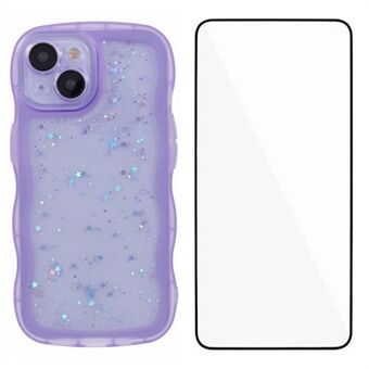 WANLONFENG JWT-serien for iPhone 15 TPU-etui Epoksy telefondeksel med bølgekant og herdet glass