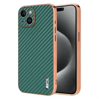 AZNS For iPhone 15 Deksel Elektroplettering Karbonfibertekstur PU+TPU Telefondeksel