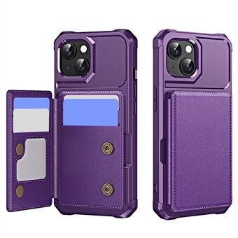 For iPhone 15 Etui Kortspor Stativ Lær+TPU Forsterkede Hjørner Telefonomslag