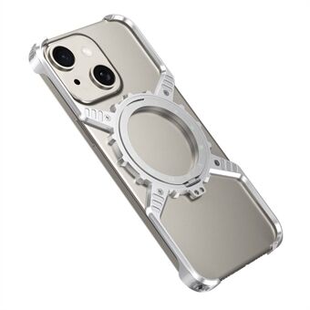 For iPhone 15 / 14 / 13 Etui Magnetisk Stativ Aluminiumlegering+PC Støtfanger Telefondeksel Varmespredning