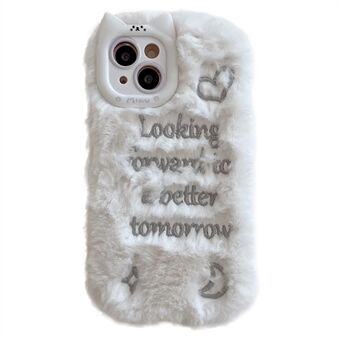 For iPhone 15 Etui Katteøre Loddent Plysj Vinter TPU Brodert Telefondeksel