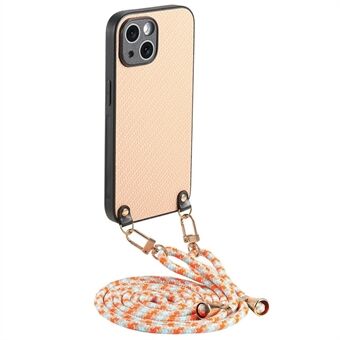 For iPhone 15 Etui Karbonfibertekstur Hybrid Baksidedeksel med Justerbar Stropp