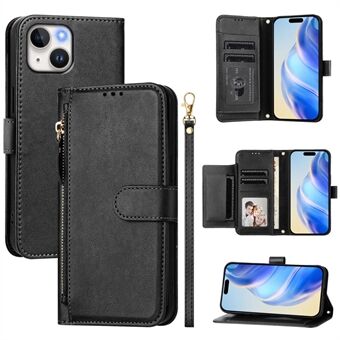 For iPhone 15 Etui Glidelåslomme Flere Kortspor Lær Telefondeksel