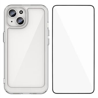 WANLONFENG MF-serien for iPhone 15-etui TPU+akryl klar telefondeksel med herdet glassfilm