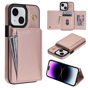 BKS-003 For iPhone 15 Etui Tri-Fold Kort Holder Støtte TPU+Lær Bakdeksel med Skulderrem