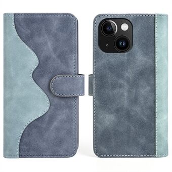 For iPhone 15, tofarget spalting med magnetisk spenne, PU-lærplomme-telefondeksel, støtsikkert etui.