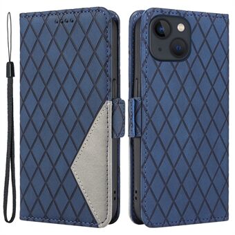 For iPhone 15 Rhombus trykket telefonveske, PU-skinn lommebokstativ, anti-fall-deksel.