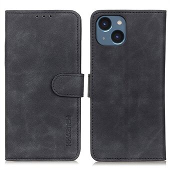 KHAZNEH For iPhone 15 Retro Drop-proff Telefonstativ Etui PU-lær Lommebokdeksel