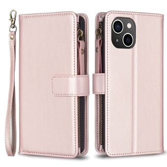 BF Style-19 for iPhone 15 PU-lærer ståtelefondekselet med glidelåslomme og beskyttelse mot fall