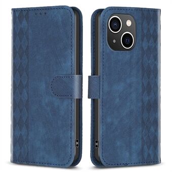 Inngravert Rhombus PU-lær-etui for iPhone 15, Støtsikker Stående Lommebokfutteral for Telefon