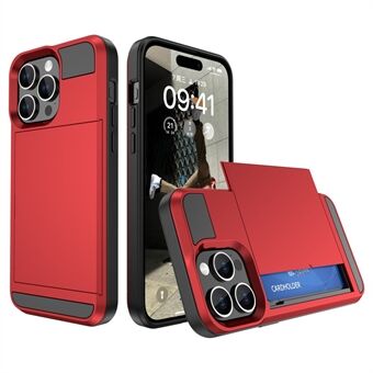 PC + TPU-telefondeksel for iPhone 15, skyvbart kortspilleholder, ripebestandig bakdeksel