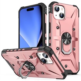 For iPhone 15 TPU + PC Beskyttende telefonveske Ringholder Stativ Bakdeksel