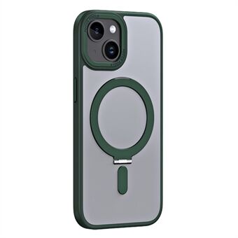 Magnetisk telefonveske for iPhone 15, ring kickstand TPU+akryl matt anti-fingeravtrykk-omslag.