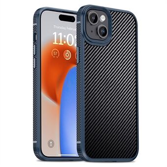 IPAKY karbonfiber tekstur TPU + PC-etui for iPhone 15, telefondeksel mot støt.