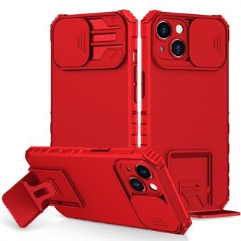 For iPhone 15 Skyvedeksel for kameraet Telefonetui PC+TPU Støtsikker saksskal med støtteben.