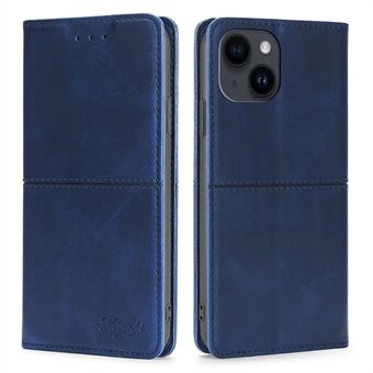 For iPhone 15 kufryggede teksturtelefondeksel PU-skinn kortholder flippestativ case