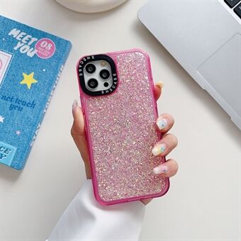 For iPhone 15 Glitter Bling Epoxy PC+TPU Telefondeksel Kamerabeskyttelsesramme Antidrop Bakdeksel