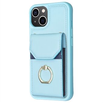 BF29 For iPhone 15 PU skinn + TPU telefondeksel Smartphone-etui Kortholder Herlighet med ringholder