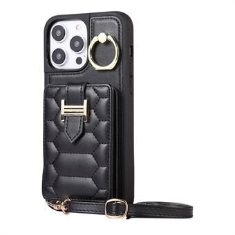 For iPhone 15 Støtteben Telefonveske Deksel Slim-Fit PU-skinn+TPU Kortholder Mobiltelefonskall