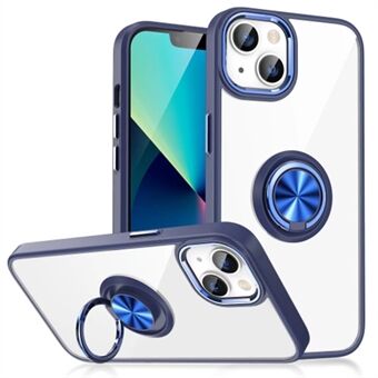 For iPhone 15 Ringe Kickstand beskyttende telefonveske Klar akryl + TPU elektroplatering deksel