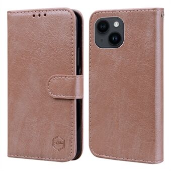 For iPhone 15 Solid Color PU Leather Wallet-etui Slipp-sikker Mobiltelefonholder.