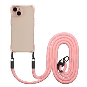 For iPhone 15 Slim-Fit Telefondeksel fire hjørner anti-fall TPU-etui med hengende snor