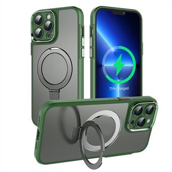 For iPhone 15 magnetisk støttefot bakdeksel PC+TPU støtsikker matt telefondeksel