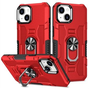 For iPhone 15 PC+TPU telefonveske med anti-slip beskyttende deksel og ringstativ