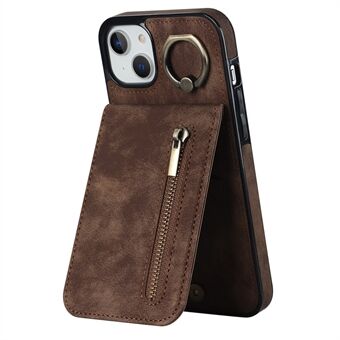 For iPhone 15 RFID-blokkerende lommebok, antiripe-telefonveske i retro PU+TPU med innebygd stativ