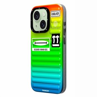 YOUNGKIT Koffertstil Anti-fall Etui for iPhone 15 Gradvis Laser TPU + Aluminiumlegering Telefon Bakdeksel