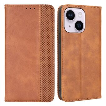 For iPhone 15-telefonveske, foldebare stativ, støtsikker, retro PU-skinn-lommebok.