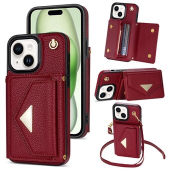 For iPhone 15-dekselet Bump Proof i kunstlær + TPU, med kortholder og skulderstropp.